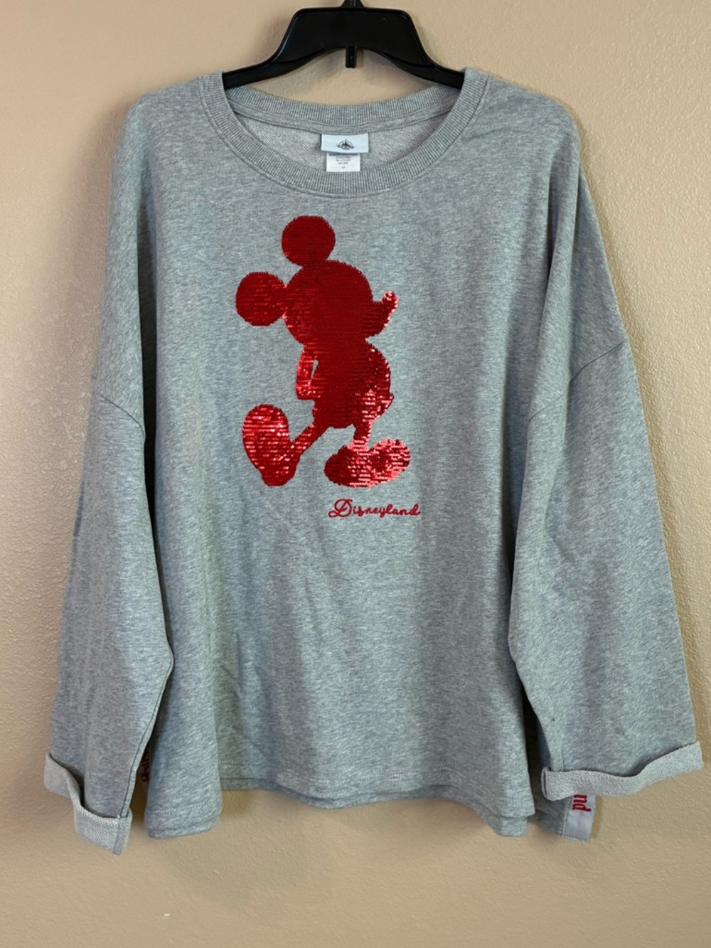 Disney‎ Parks New Size 2X Grey with Red Sequin Mickey Mouse Crew Neck Sweater